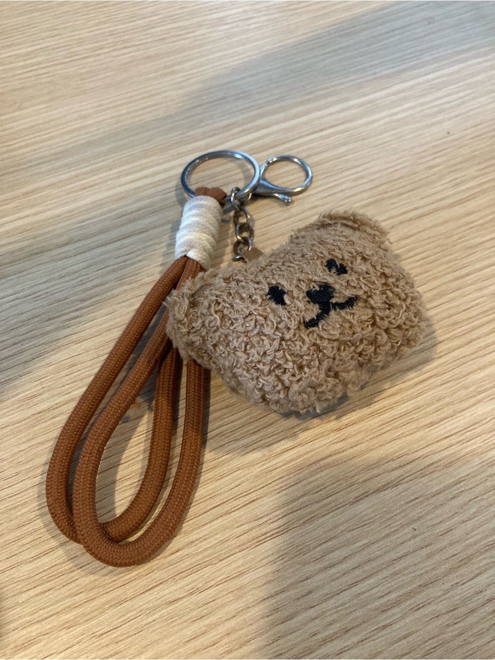 Cute Brown Teddy Bear Keychain Wristlet for Kids